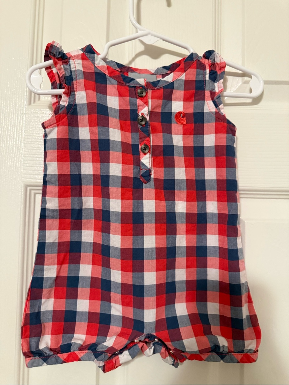 Carhartt Girls Red, Navy & White Plaid Sleeveless Romper 6mo